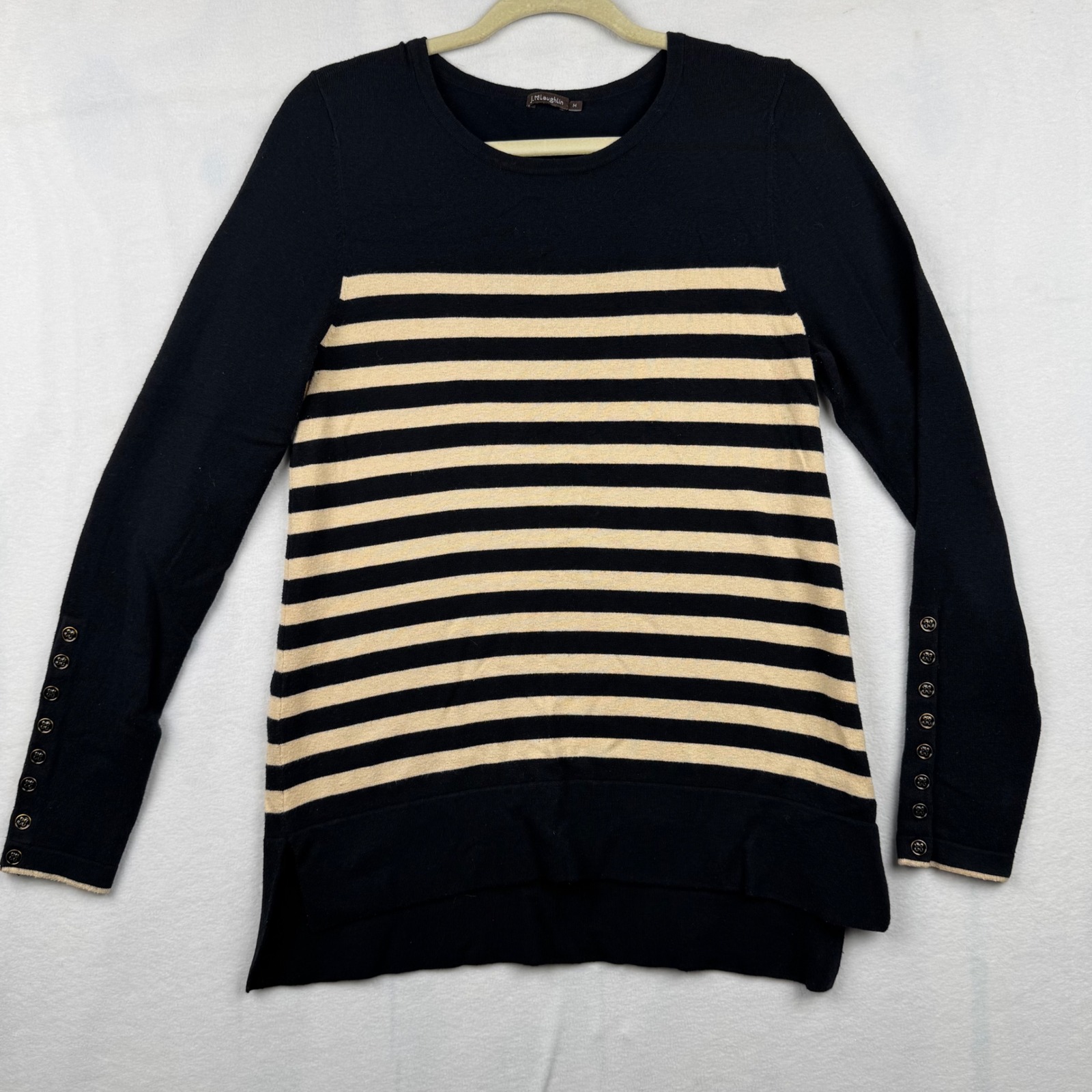 J.Mclaughlin Women's Striped Button Cuff Long Sleeve Knit Sweater Top - M